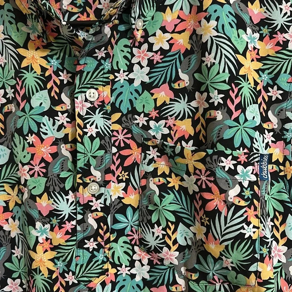 EUC Chubbies Tropical Toucan Palm Button Down Polo - Picture 2 of 5